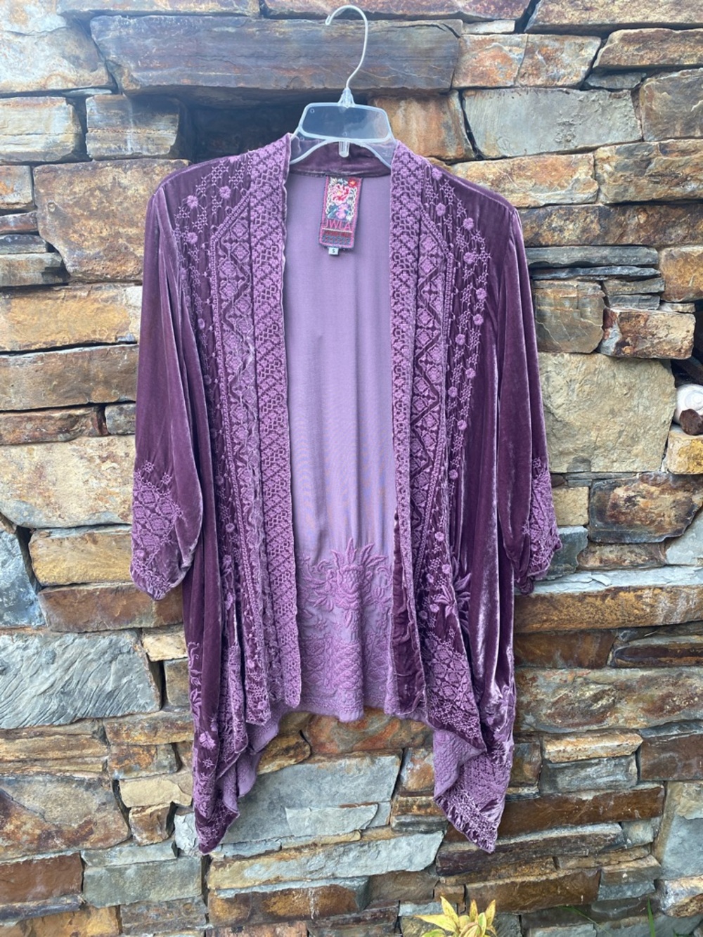 Velvet Embroidered Open-Front Johnny Was- Purple